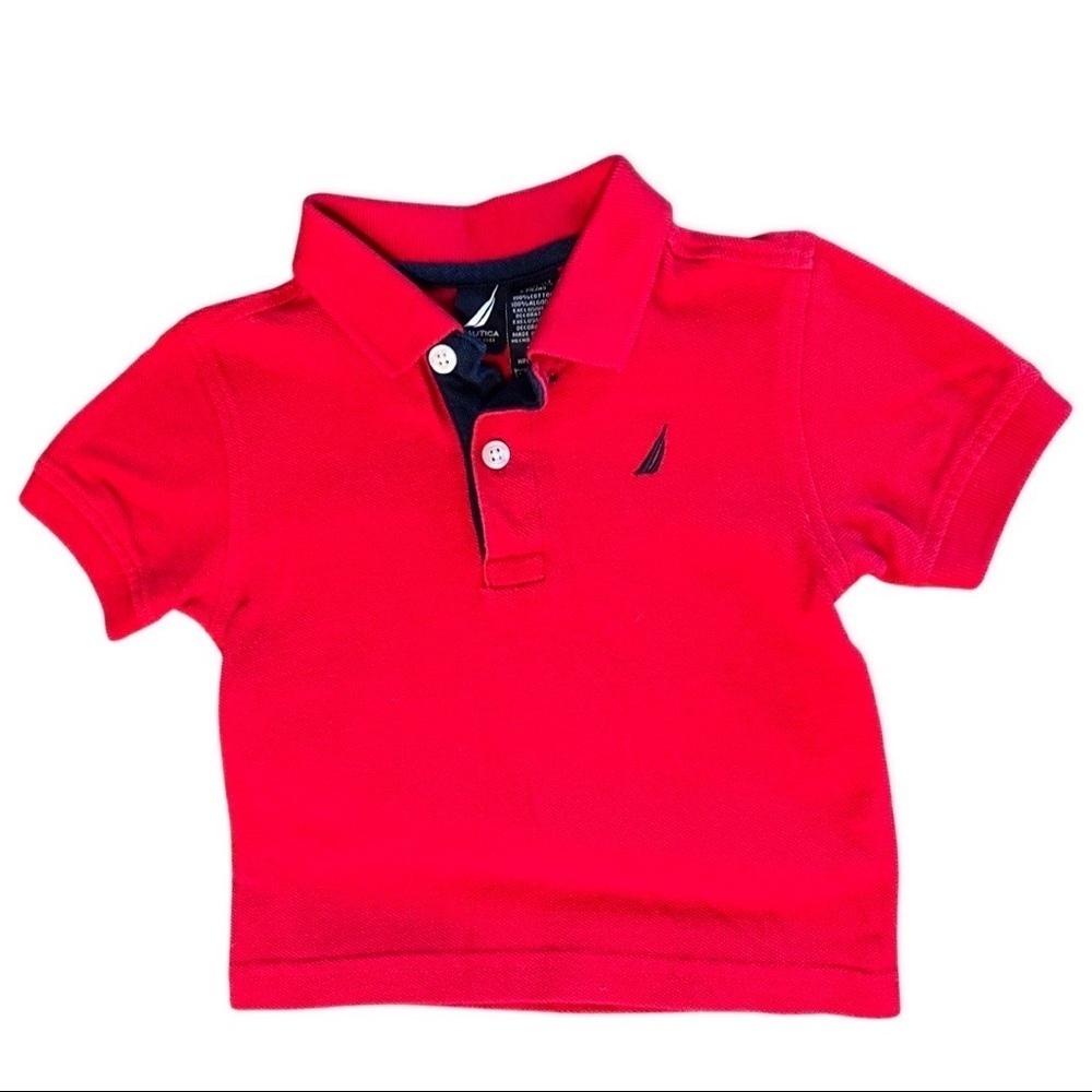 Nautica Boy’s Red with Blue Trim Polo Shirt Size 18 Months